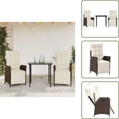 The Living Store Ensemble à manger de jardin 3 pcs et coussins marron poly rotin - Chaise de jardin (1/5)