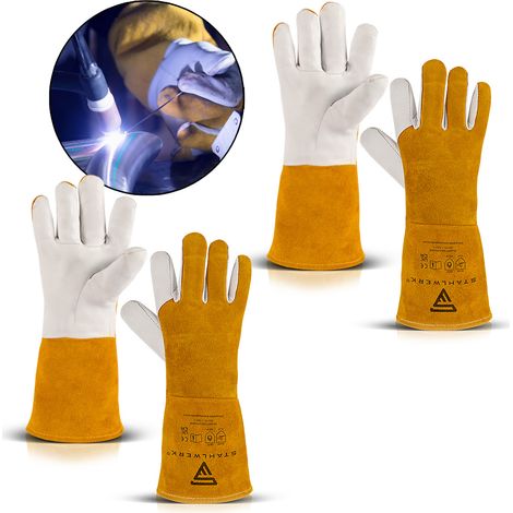 STAHLWERK guanti da saldatura set di 2 guanti da lavoro in vera pelle resistenti al calore