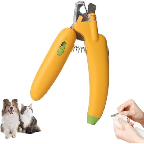 Krallenschere für Haustiere in Bananenform mit Licht und Spritzschutz – Modell mit lila Licht (Banane) – Gelb (1/5)