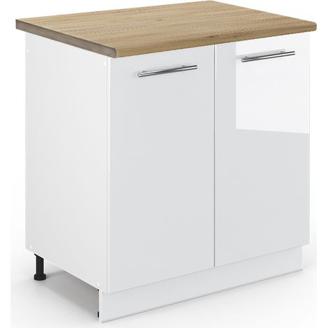 Meuble bas sous-évier Fame-Line, Blanc Haute brillance, 80 cm , PT Chêne, Vicco (1/5)