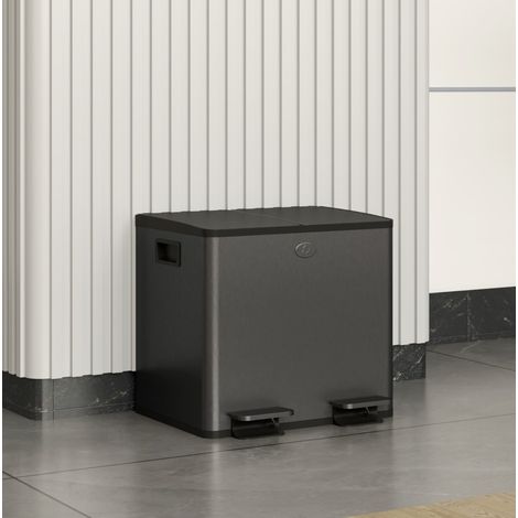 Cubo de basura doble 2 x 15 L con pedal acero OKMYHOME (1/4)