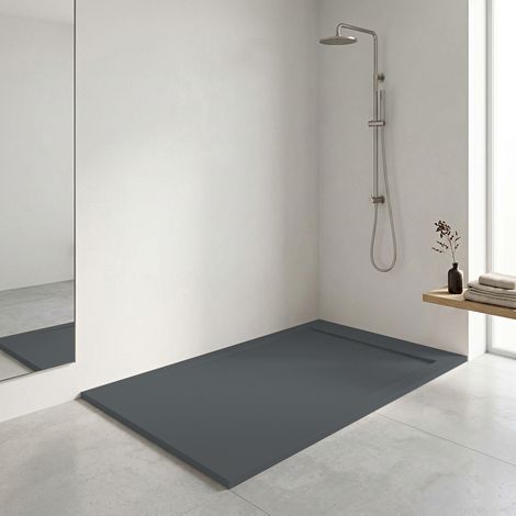 Receveur de douche Resine FLOW Ardoise - 70x160 cm - Grille + Valve OFFERTE (1/5)
