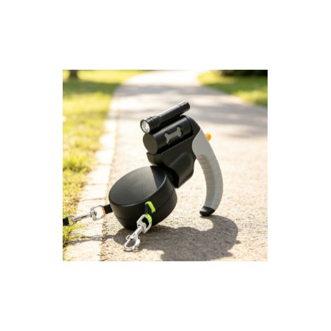Laisse pour chien rétractable automatique noire 3 m double tête anti enchevêtrement avec sac à déchets pour animal domestique jardinage (1/5)
