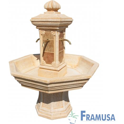 FUENTE DE PIEDRA ARTIFICIAL CENTRAL ADONIS TOSTADO OCRE CON BOMBA PARA JARDIN (1/2)
