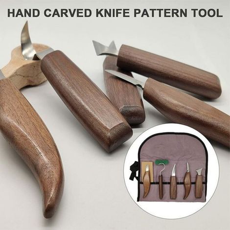 Couteaux De Sculpture Sur Bois - Acier Au Carbone - Manche En Chêne - Pour Artisanat Bois - 7 Pièces (1/4)