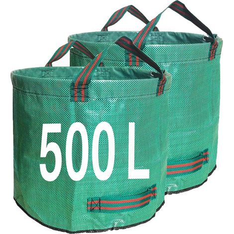 Lot de 2 sacs poubelle de jardin 500 L très résistants, sacs de jardin s avec poignées, parfaits pour la collecte des déchets de cour, des déchets végétaux, de l'herbe et des (1/5)