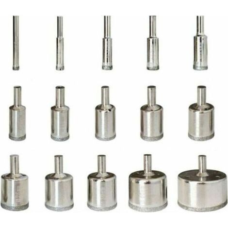 Diamant Foret 15pcs 6-50mm Trépan Scies Cloche Outils Set Forets Diamant Cutter Acier Carbone Pour Verre Céramique Porcelaine Marbre Carrelage Granite (1/5)