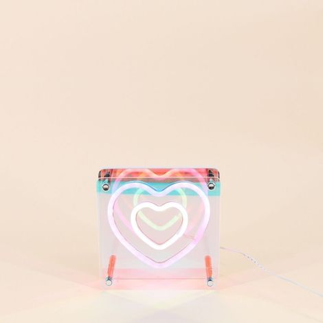 Cadre néon double coeur coloré 15x15cm