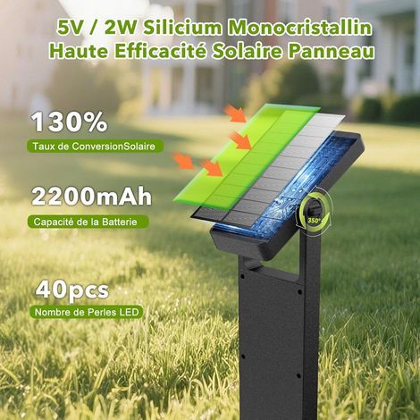 Lampe Solaire Exterieure Jardin 6 Pièces 40 LED, Spot Solaire Exterieur avec Deux Niveaux de Luminosité, Lumiere Solaire Étanche IP65, Borne Eclairage Exterieur pour Jardin, Cour, Allée, Chemin (1/4)