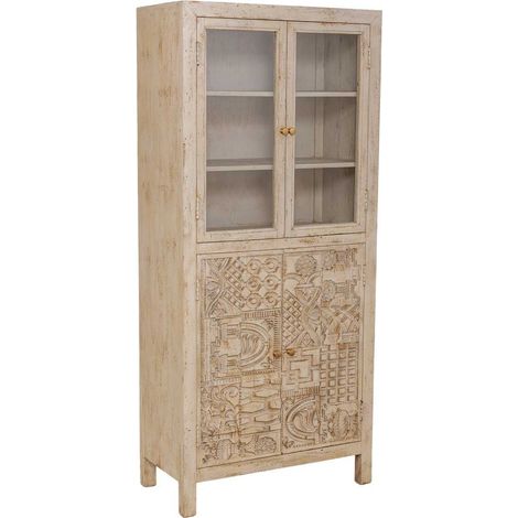 Vitrina de madera artesanal beige 80x40x180h cm (1/5)