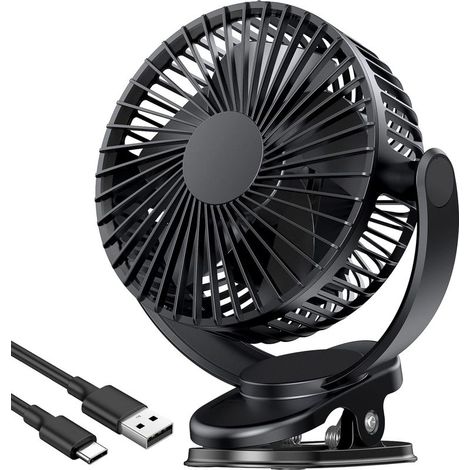 Mini ventilateur USB rechargeable 5000 mAh – 3 vitesses – Rotation 360° – Ventilateur à pince pour bureau, camping et voiture (1/5)