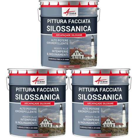 Pittura silossanica per esterni e facciate, ad alto potere idrorepellente - ARCAFAÇADE SILOXANE - 3 x 10 L Rosso - RAL 030 50 40 - ARCANE INDUSTRIES (1/5)