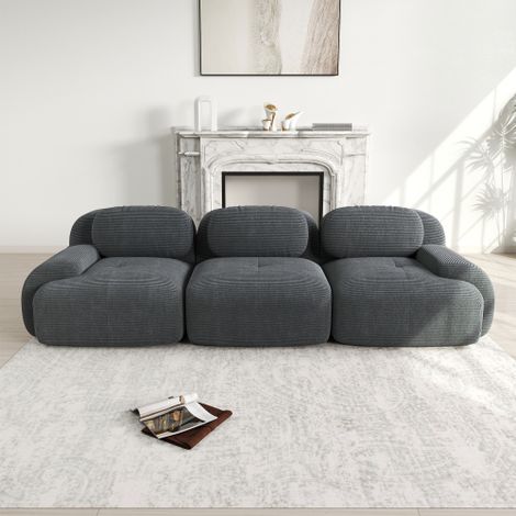 Sofá de 3 plazas fabricado en pana de primera calidad, sin estructura, diseño modular, antideslizante, no requiere montaje, reposabrazos ergonómicos y tapicería de alta elasticidad para salón y dormit (1/5)