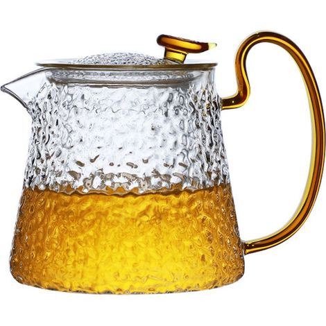 1 théière en verre, motif martelé, filtre intégré + poignée latérale, service à thé élégant pour amateurs de thé