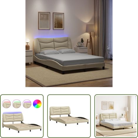 LED-Leuchten - Bettgestell mit LED ohne Matratze "Hvar" Creme 120x200 cm Stoff (1/5)