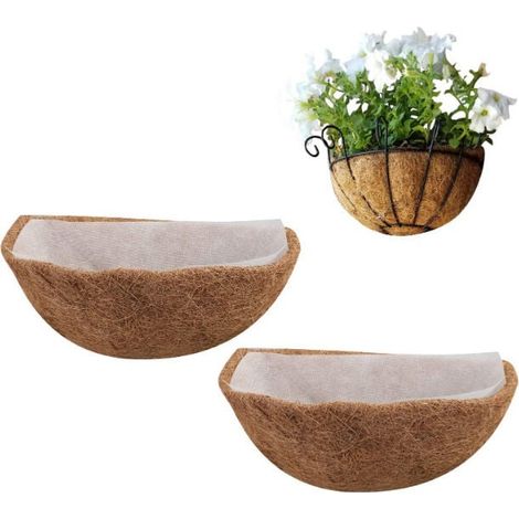 Maceta colgante de coco extraíble de 25 cm (2 piezas) - Cesta de pared de fibra de coco semicircular para ventana (1/4)