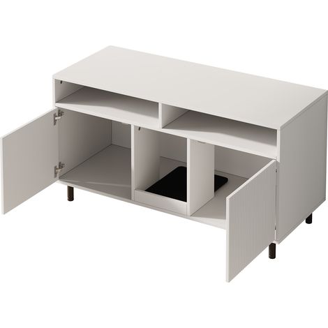 Meuble pour litière de chat avec tapis anti-sable, rangement pet, blanc 120x50x66 cm (1/5)