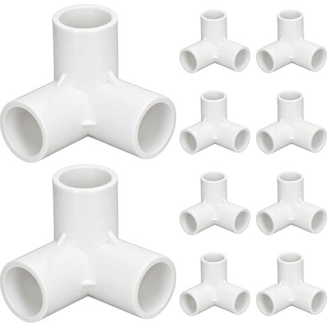 10 Pcs Raccords de tuyaux en PVC, connecteur d'alimentation en eau en plastique de 20 mm Joint de coude 3 voies, adaptateur de tube à 90 degrés pour la plomberie de tente en (Blanc) (1/5)