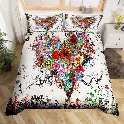 Floral Sweetheart Parure de Lit 140x200cm Flower Hippie Graffiti Ensembles de Housse de Couette pour Enfants Hip Hop Décor Housse de Couette Respirant Graffiti Pattern Room Decor - 140 x 200 cm (1/5)
