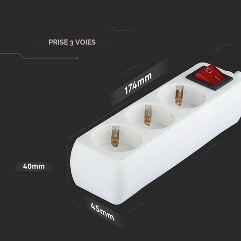 Multiprise 3 Prises avec Interrupteur et Câble 1,5m - Bloc Multiprises avec 3 Prises 16A Shuko pour Maison, Bureau, Magasin, Garage - 250V - Électrique - Compact et Pratique - Blanc (1/5)