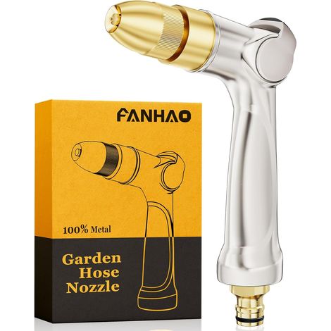 Professionnel Pistolet Arrosage, 100% Metal avec Réglable Modes Pistolet d'arrosage Haute Pression, Valve Marche/arrêt à Régler avec le Pouce pour Pelouses, Voitures et des Animaux (1/5)