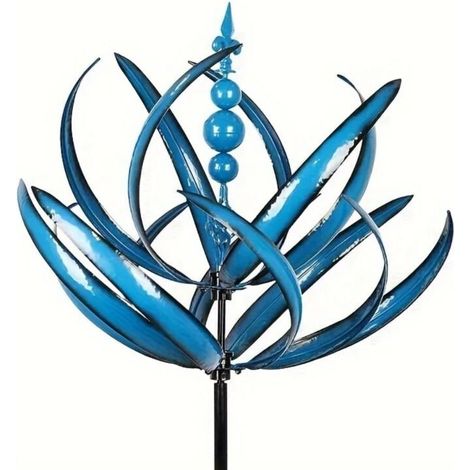 Moulin à Vent de Jardin 3D en Métal, Décoration Extérieure Bleu à Rotation par le Vent (1/5)