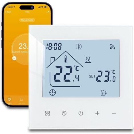 BARKBUSTERS Thermostat Connecté WiFi Thermostat d'Ambiance Intelligent pour Chauffage au Sol Électrique Thermostats Programmable sans Fil avec Capteur Externe Compatible Alexa Google Home 16A,Blanc (1/4)