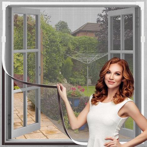 Fliegengitter – Magnetisches Moskitonetz für Fenster 100 x 120 cm – Weißer Rahmen, graues Netzgewebe, insektenabweisend (1/5)