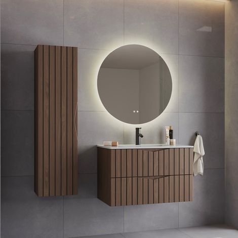 Ensemble meuble simple vasque encastrée 80cm et colonne Siena bois et noir (1/5)