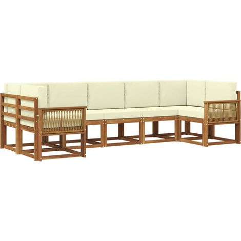 Outdoor Sofa Set 7 pcs Natural and Cream Solid Acacia Wood vidaXL