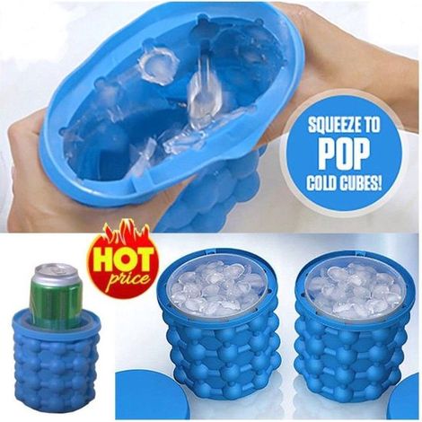 Seau à glace avec couvercle - Mouleur à glaçons en silicone - Bleu - Fabricant de glaçons - Moule à glaçons - Faire des glaçons - Cocktail de BBQ été (1/5)