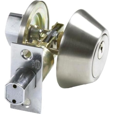 Verrou à Rosace avec Clé Extérieure et Verrou Intérieur Mod. 1550 Loquete de Sécurité Anti-Sciage Épaisseur Maxi de Porte 45 mm 3 Clés et Vis Acier Ø 65 mm Chromé Mat (1/5)