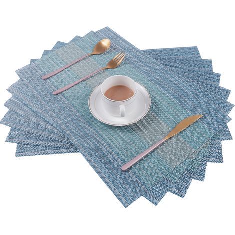 Set mit 6 abwaschbaren PVC-Untersetzern, rutschfest und hitzebeständig, blau, 30 x 45 cm (1/5)