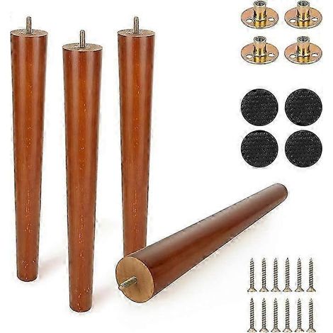 Pieds de meubles en bois, pieds de rechange ronds et fuselés, adaptés aux tables basses et aux tables de chevet, de couleur marron. (1/5)