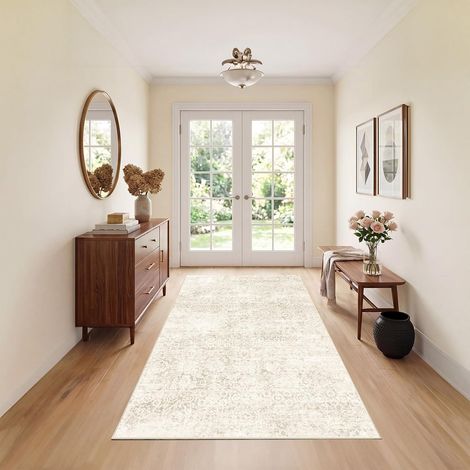 Tapis Salon 80x150cm, Petit Tapis Lavable en Machine et Antidérapant, Tapis Chambre Adulte, Tapis Vintage Beige, Poil Ras Ultra Doux, pour Cuisine Couloir Salle à Manger Entrée (1/5)