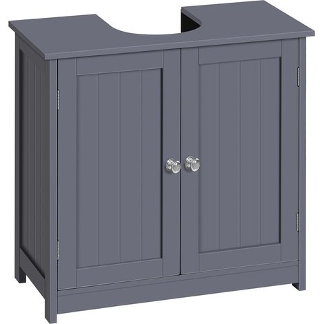 Woltu – Meuble sous lavabo salle de bain MDF 60x60x30cm – Résistant à l'eau – Séparateur réglable – Rangement optimisé – Gris
