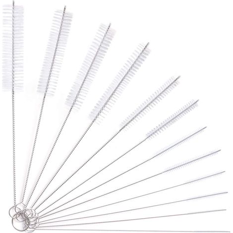 Brosses de nettoyage pour bouteilles, kit de nettoyage de tubes en nylon (12 pièces) pour bouteilles, verres et pailles (blanc)-AquaForge