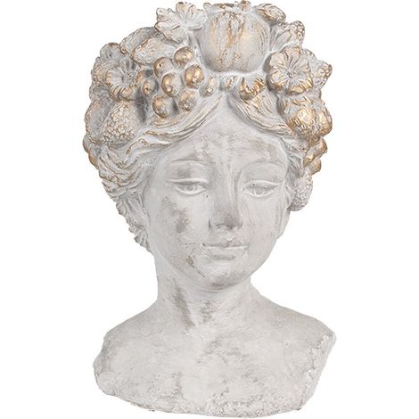 Pot de Fleurs Intérieur Buste de Femme en Pierre Grise, Cache-pot Décoratif 14 x 14 x 22 cm - PANGIVO (1/4)