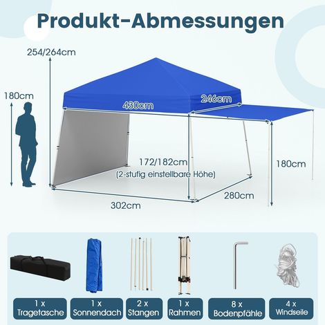 Tenda a padiglione pop up con tendalino convertibile 430x280 cm