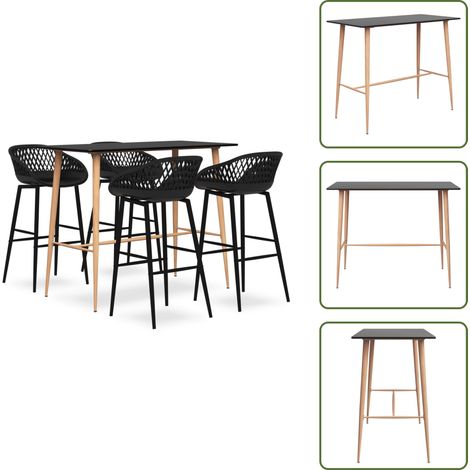 5-tlg. Bar-Set Schwarz - Bar Set - Bartisch - Barhocker - Kücheninsel - Wohnzimmer Dekoration (1/5)