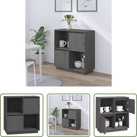 Holzbeistelltisch -  Sideboard Grau 74x35x80 cm Massivholz Kiefer (1/5)