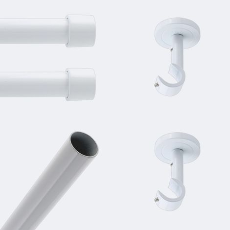 Kit de tringle à rideaux Blanc 150cm Diam.20mm Embout Capuchon - Fixation Plafond - Boulet