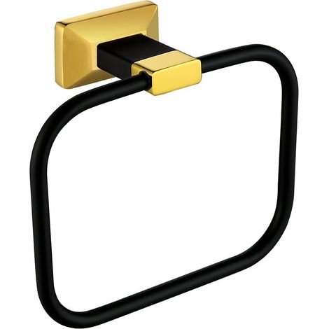 Toallero de aro para baño, toallero cuadrado, dorado y negro (1/4)
