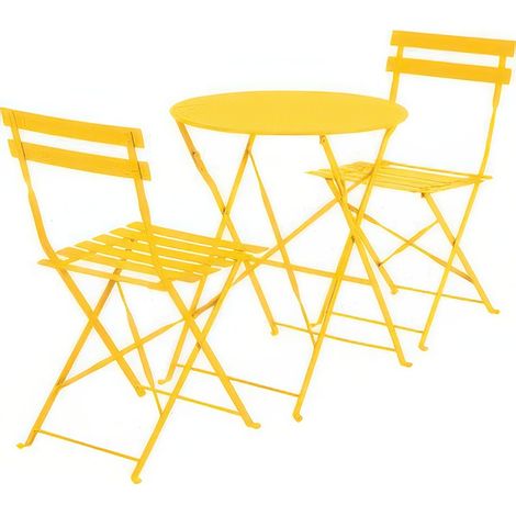 Set Bistrot Marseille Jaune avec Table et 2 Chaises Pliantes en Acier