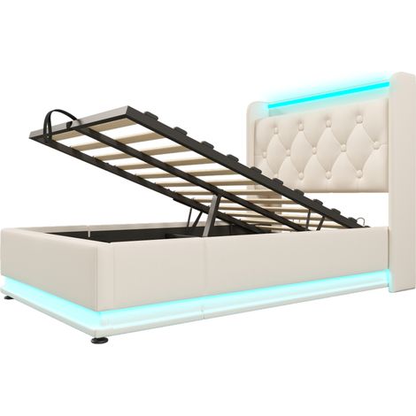 Letto contenitore 1 piazza 90 x 200 cm bianco in PU con LED 360°, USB e Type-C (1/5)