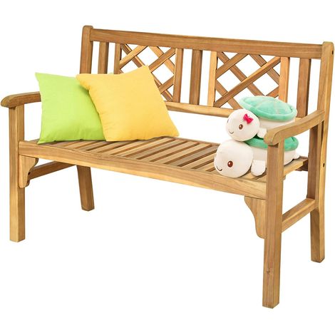 Panchina Pieghevole per Cortile, Panca 120 cm da Esterno in Legno di Acacia, Panchina per 2 Persone con Schienale Curvo e Braccioli, Panchina Ideale per Parco Portico Balcone (1/5)