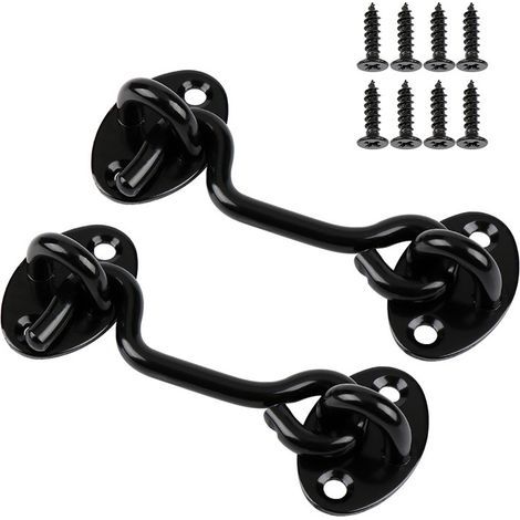 Set of two hatch hooks, black stainless steel door lock, suitable for windows, barn doors, etc. (1/5)