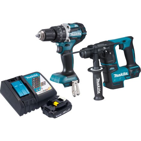 Makita DLX 2278 RY1 Kit combiné batterie + Perceuse-visseuse à percussion DHP 484 54 Nm + Marteau perforateur DHR 171 1,2 J + 1x batterie 1,5 Ah + chargeur (1/4)