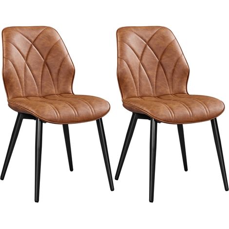 Yaheetech Lot de 2 Chaises de Salle à Manger en Similicuir Dossier Haut Design Pétales Chaises de Cuisine Rembourrées Pieds en Métal pour Salle à Manger Chambre à Coucher Bureau Brun Rustique (1/5)
