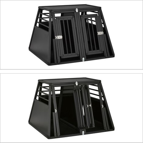 Transportín para perros oblicuo para maletero de coche 85 x 50 x 60 cm máxima seguridad de aluminio negro 130012321 (1/5)